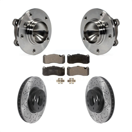 Front Hub Bearing Assembly With Coated Drilled Slotted Disc Brake Rotors And Semi-Metallic Pads Kit For 2013 BMW 328i 3.0L 340mm Diameter Rotor KBB-116598 by Transit Auto