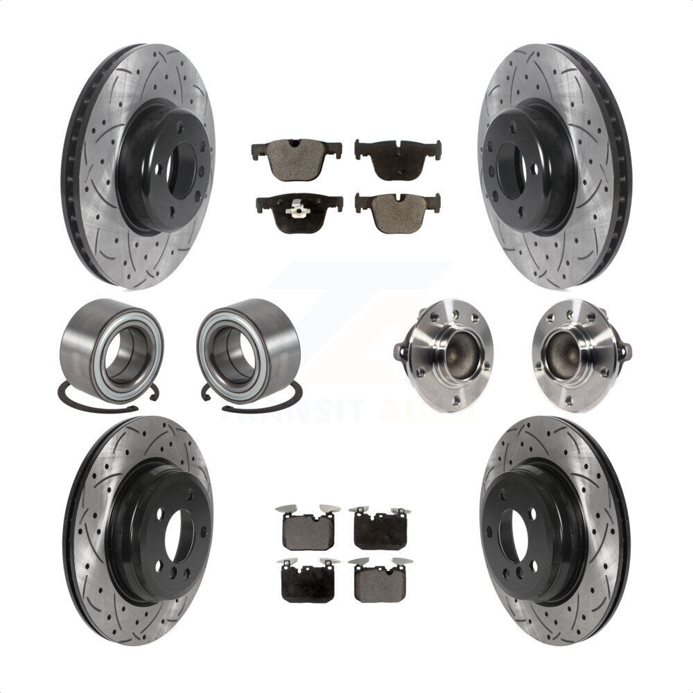 Front Rear Wheel Hub Bearings Assembly Coated Disc Brake Rotors And Semi-Metallic Pads Shoes Kit (10Pc) For BMW 340i 435i Gran Coupe ActiveHybrid 3 KBB-116607 by Transit Auto