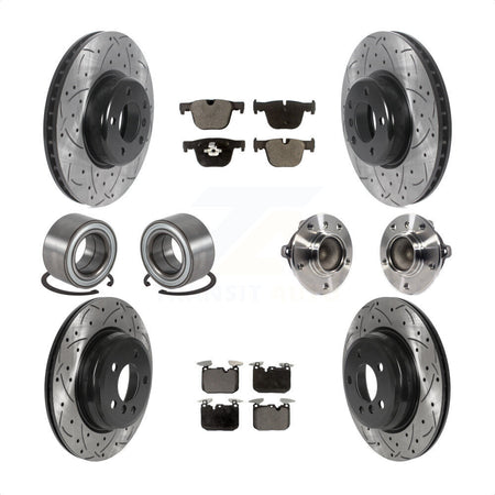 Front Rear Wheel Hub Bearings Assembly Coated Disc Brake Rotors And Semi-Metallic Pads Shoes Kit (10Pc) For BMW 340i 435i Gran Coupe ActiveHybrid 3 KBB-116607 by Transit Auto