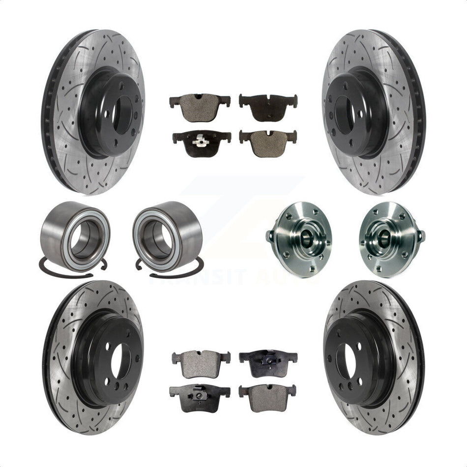 Front Rear Wheel Hub Bearings Assembly Coated Disc Brake Rotors And Semi-Metallic Pads Shoes Kit (10Pc) For BMW 335i xDrive 435i GT Gran Coupe Without Blue Painted Calipers KBB-116608 by Transit Auto
