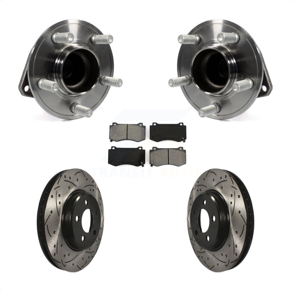 Front Hub Bearing Assembly With Coated Drilled Slotted Disc Brake Rotors And Semi-Metallic Pads Kit For 2019 Dodge Charger GT with RWD Brembo Brakes KBB-116611 by Transit Auto