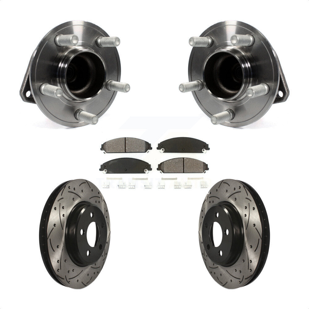 Front Hub Bearing Assembly With Coated Drilled Slotted Disc Brake Rotors And Semi-Metallic Pads Kit For Dodge Charger Chrysler 300 Challenger KBB-116613 by Transit Auto