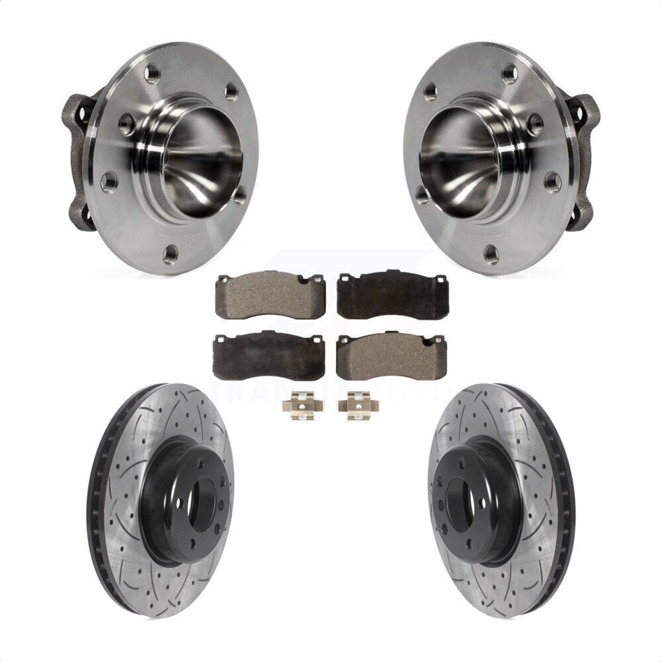 Front Hub Bearing Assembly With Coated Drilled Slotted Disc Brake Rotors And Ceramic Pads Kit For 2013 BMW 328i 3.0L 340mm Diameter Rotor KBB-116620 by Transit Auto
