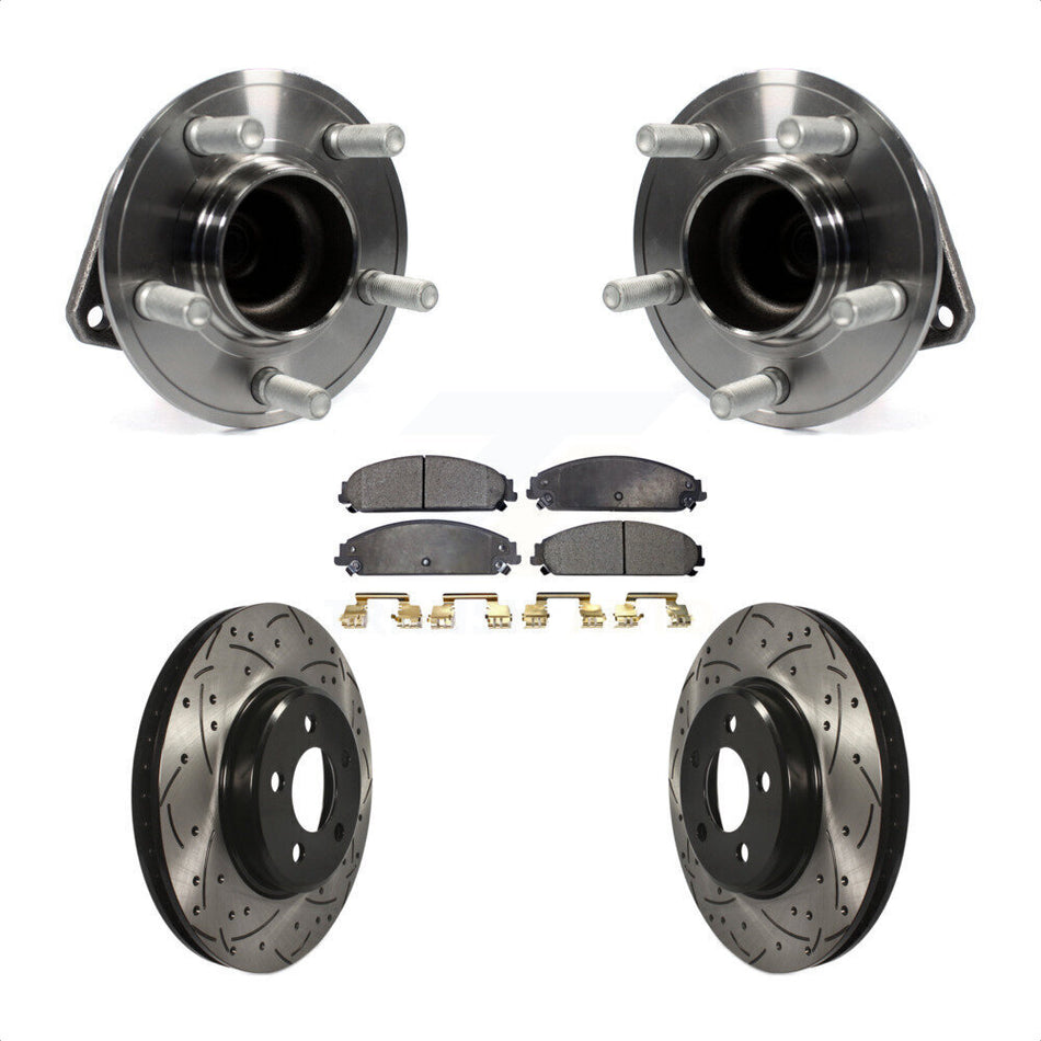 Front Hub Bearing Assembly With Coated Drilled Slotted Disc Brake Rotors And Ceramic Pads Kit For Dodge Charger Chrysler 300 Challenger KBB-116621 by Transit Auto