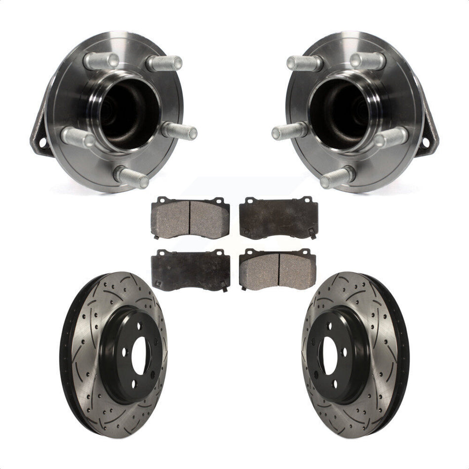 Front Hub Bearing Assembly With Coated Drilled Slotted Disc Brake Rotors And Ceramic Pads Kit For 2019 Dodge Charger GT with RWD Brembo Brakes KBB-116622 by Transit Auto