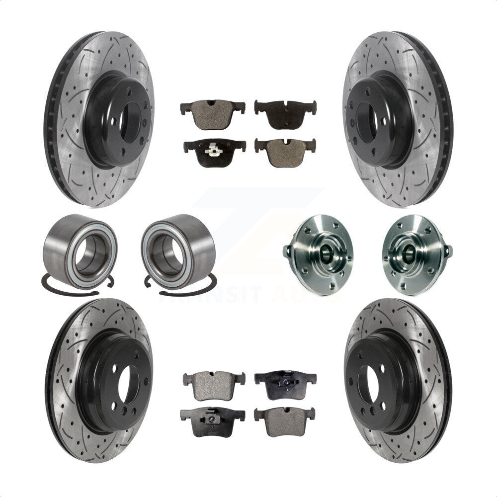 Front Rear Wheel Hub Bearings Assembly Coated Disc Brake Rotors And Ceramic Pads Shoes Kit (10Pc) For BMW 335i xDrive 435i GT Gran Coupe Without Blue Painted Calipers KBB-116629 by Transit Auto