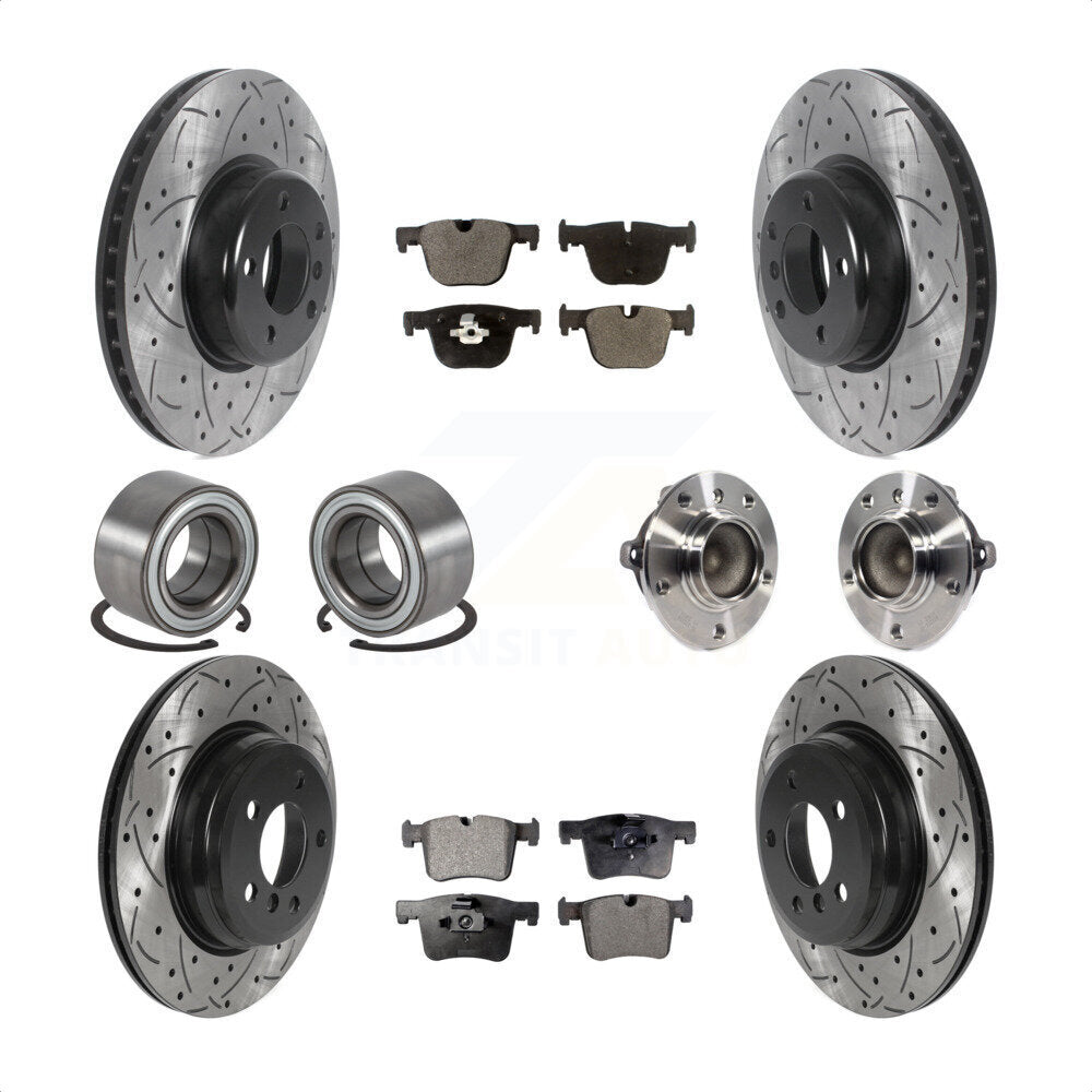 Front Rear Wheel Hub Bearings Assembly Coated Disc Brake Rotors And Ceramic Pads Shoes Kit (10Pc) For BMW 435i 335i Gran Coupe Without Blue Painted Calipers KBB-116630 by Transit Auto