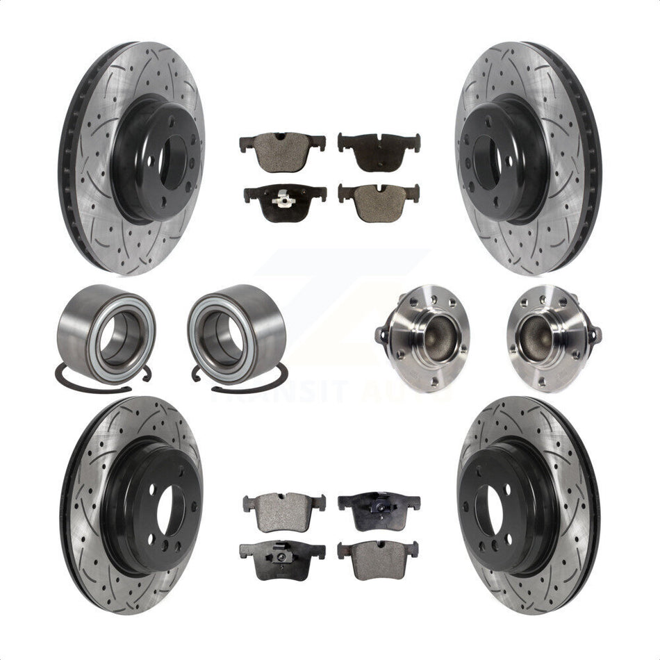 Front Rear Wheel Hub Bearings Assembly Coated Disc Brake Rotors And Ceramic Pads Shoes Kit (10Pc) For BMW 435i 335i Gran Coupe Without Blue Painted Calipers KBB-116630 by Transit Auto