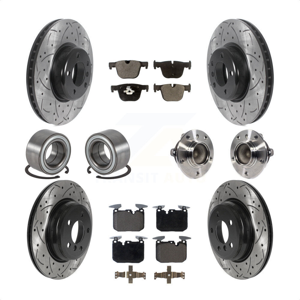Front Rear Wheel Hub Bearings Assembly Coated Disc Brake Rotors And Ceramic Pads Shoes Kit (10Pc) For BMW 340i 435i Gran Coupe ActiveHybrid 3 KBB-116631 by Transit Auto