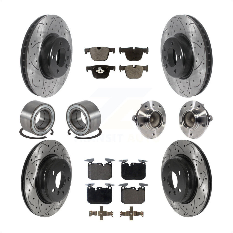 Front Rear Wheel Hub Bearings Assembly Coated Disc Brake Rotors And Ceramic Pads Shoes Kit (10Pc) For BMW 340i 435i Gran Coupe ActiveHybrid 3 KBB-116631 by Transit Auto