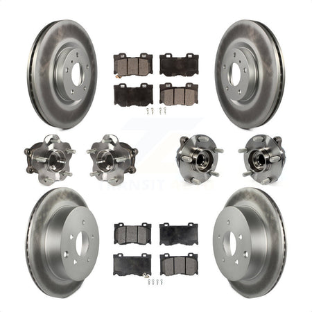 Front Rear Hub Bearings Assembly Coated Disc Brake Rotors And Semi-Metallic Pads Kit (10Pc) For 2017 INFINITI Q70 Hybrid with RWD With Sport Package KBB-116642 by Transit Auto