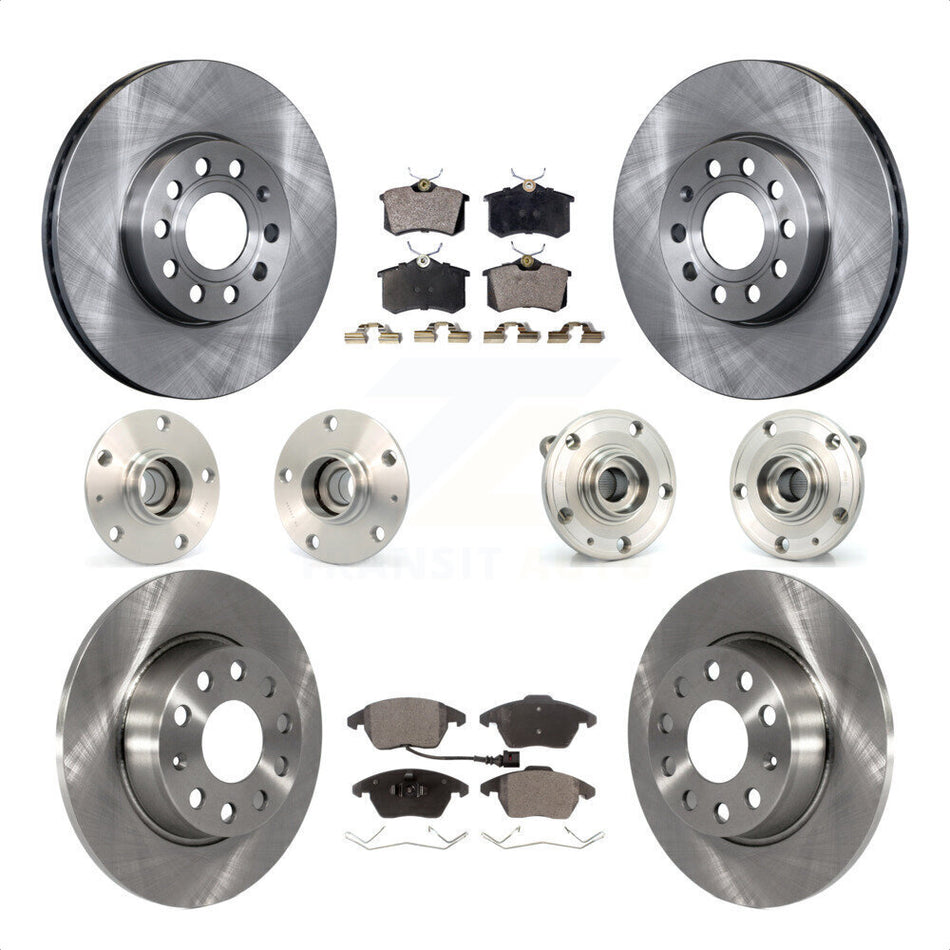 Front Rear Hub Bearings Assembly Disc Brake Rotors And Semi-Metallic Pads Kit (10Pc) For 2014 Volkswagen Beetle Base Highline Comfortline with 2.5L With 272mm Diameter Rotor KBB-116709 by Transit Auto