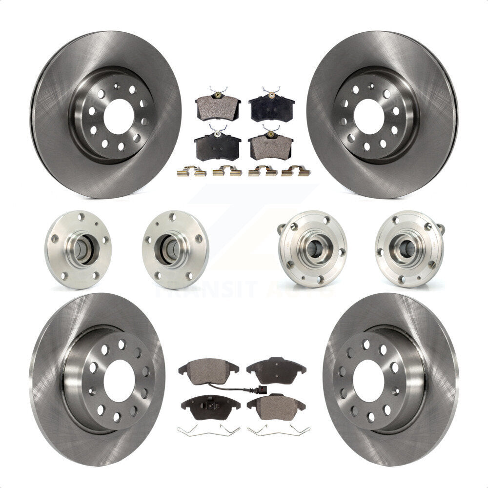 Front Rear Hub Bearings Assembly Disc Brake Rotors And Semi-Metallic Pads Kit (10Pc) For 2014 Volkswagen Beetle R-Line GSR with 2.0L With 272mm Diameter Rotor KBB-116710 by Transit Auto