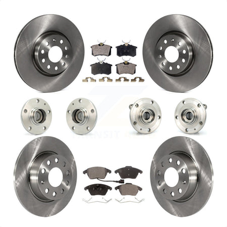 Front Rear Hub Bearings Assembly Disc Brake Rotors And Semi-Metallic Pads Kit (10Pc) For 2014 Volkswagen Beetle R-Line GSR with 2.0L With 272mm Diameter Rotor KBB-116710 by Transit Auto