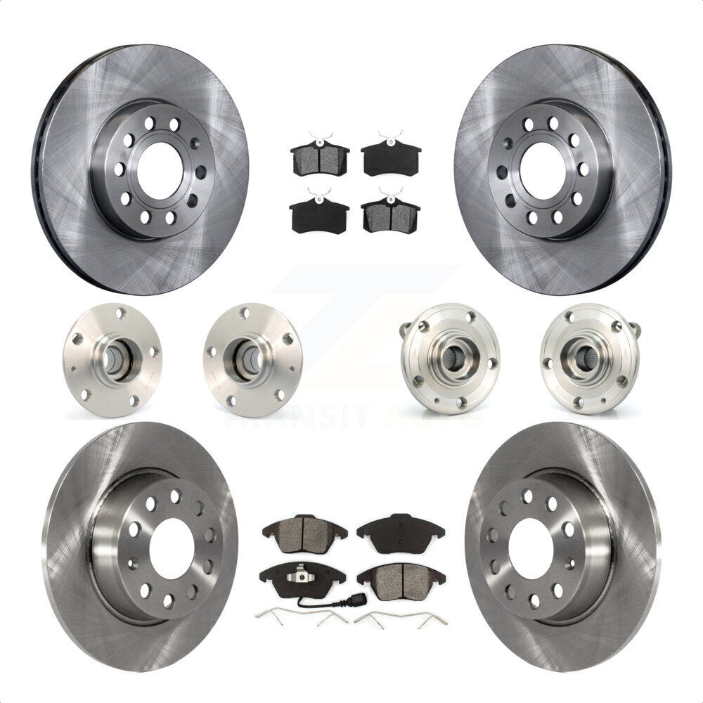Front Rear Hub Bearings Assembly Disc Brake Rotors And Semi-Metallic Pads Kit (10Pc) For 2014 Volkswagen Beetle Base Highline Comfortline with 2.5L With 272mm Diameter Rotor KBB-116714 by Transit Auto