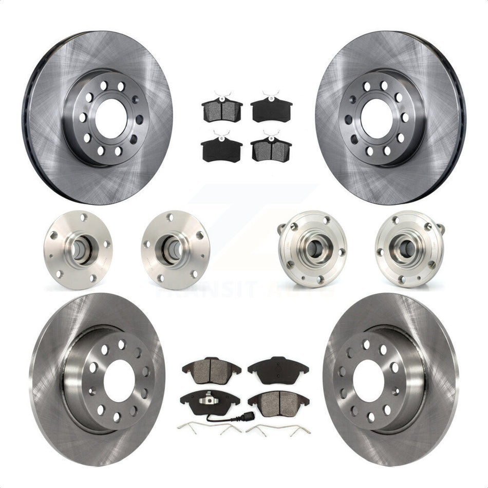 Front Rear Hub Bearings Assembly Disc Brake Rotors And Semi-Metallic Pads Kit (10Pc) For 2014 Volkswagen Beetle Base Highline Comfortline with 2.5L With 272mm Diameter Rotor KBB-116714 by Transit Auto