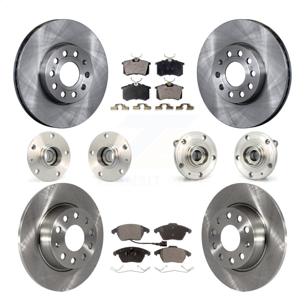 Front Rear Hub Bearings Assembly Disc Brake Rotors And Ceramic Pads Kit (10Pc) For 2014 Volkswagen Beetle Base Highline Comfortline with 2.5L With 272mm Diameter Rotor KBB-116719 by Transit Auto