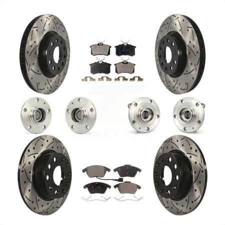 Front Rear Hub Bearings Assembly Coated Disc Brake Rotors And Semi-Metallic Pads Kit (10Pc) For 2014 Volkswagen Beetle R-Line GSR with 2.0L With 272mm Diameter Rotor KBB-116725 by Transit Auto