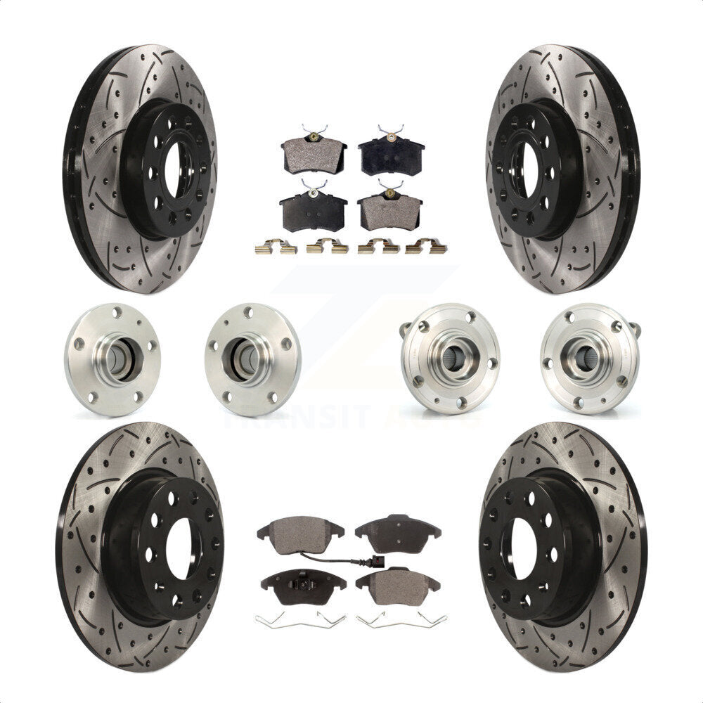Front Rear Hub Bearings Assembly Coated Disc Brake Rotors And Semi-Metallic Pads Kit (10Pc) For 2014 Volkswagen Beetle Sportline with 2.0L With 272mm Diameter Rotor KBB-116726 by Transit Auto