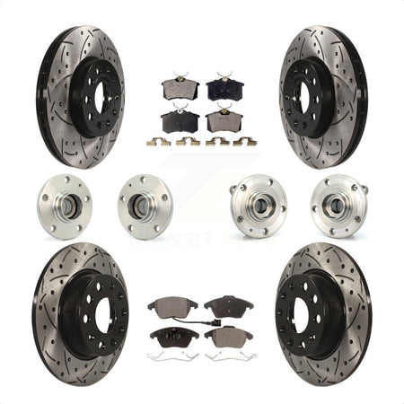 Front Rear Hub Bearings Assembly Coated Disc Brake Rotors And Semi-Metallic Pads Kit (10Pc) For 2014 Volkswagen Beetle Sportline with 2.0L With 272mm Diameter Rotor KBB-116726 by Transit Auto