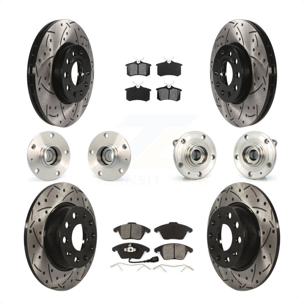 Front Rear Hub Bearings Coated Disc Brake Rotors And Semi-Metallic Pads Kit (10Pc) For 2014 Volkswagen Beetle Base Highline Comfortline with 2.5L With 272mm Diameter Rotor KBB-116732 by Transit Auto