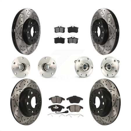 Front Rear Hub Bearings Coated Disc Brake Rotors And Semi-Metallic Pads Kit (10Pc) For 2014 Volkswagen Beetle Base Highline Comfortline with 2.5L With 272mm Diameter Rotor KBB-116732 by Transit Auto