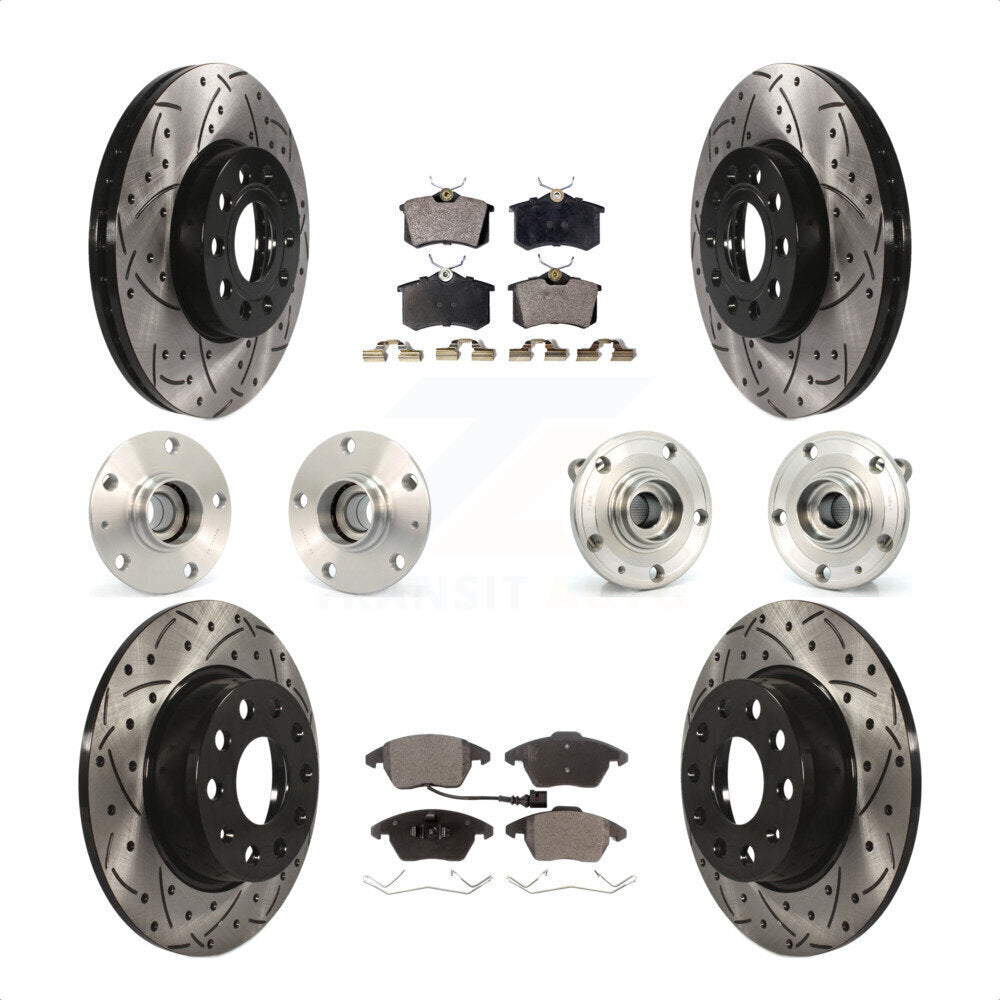 Front Rear Hub Bearings Assembly Coated Disc Brake Rotors And Ceramic Pads Kit (10Pc) For 2014 Volkswagen Beetle Base Highline Comfortline with 2.5L With 272mm Diameter Rotor KBB-116735 by Transit Auto