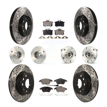 Front Rear Hub Bearings Assembly Coated Disc Brake Rotors And Ceramic Pads Kit (10Pc) For 2014 Volkswagen Beetle Base Highline Comfortline with 2.5L With 272mm Diameter Rotor KBB-116735 by Transit Auto
