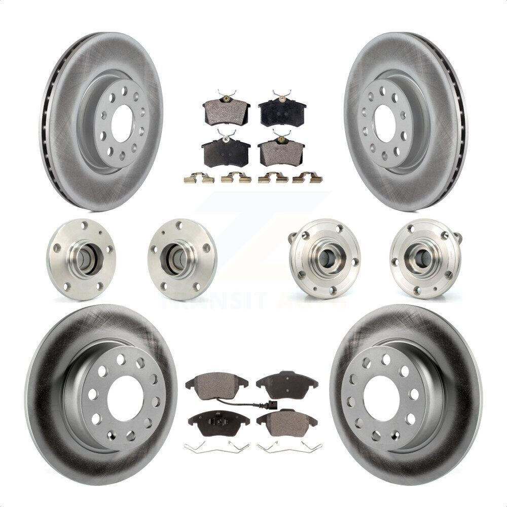 Front Rear Hub Bearings Assembly Coated Disc Brake Rotors And Semi-Metallic Pads Kit (10Pc) For 2014 Volkswagen Beetle R-Line GSR with 2.0L With 272mm Diameter Rotor KBB-116739 by Transit Auto