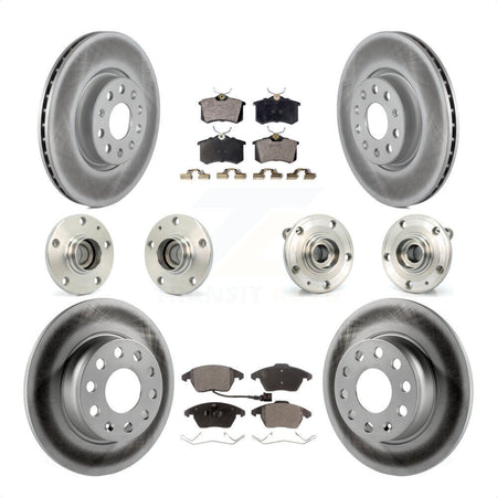 Front Rear Hub Bearings Assembly Coated Disc Brake Rotors And Semi-Metallic Pads Kit (10Pc) For 2014 Volkswagen Beetle R-Line GSR with 2.0L With 272mm Diameter Rotor KBB-116739 by Transit Auto