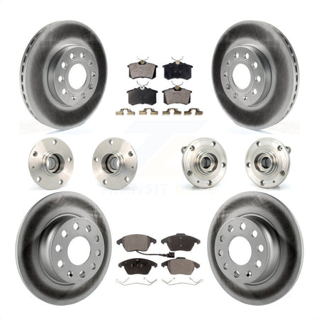 Front Rear Hub Bearings Coated Disc Brake Rotors And Semi-Metallic Pads Kit (10Pc) For 2014 Volkswagen Beetle Base Highline Comfortline with 2.5L With 272mm Diameter Rotor KBB-116740 by Transit Auto