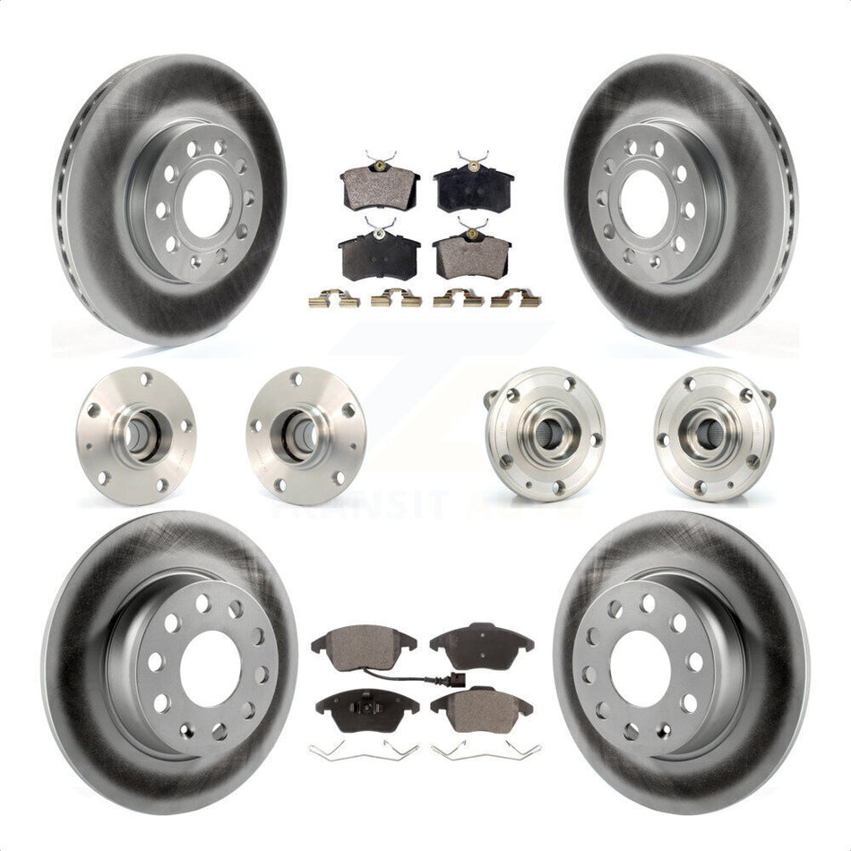 Front Rear Hub Bearings Coated Disc Brake Rotors And Semi-Metallic Pads Kit (10Pc) For 2014 Volkswagen Beetle Base Highline Comfortline with 2.5L With 272mm Diameter Rotor KBB-116740 by Transit Auto