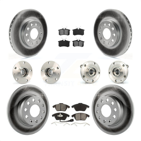 Front Rear Hub Bearings Coated Disc Brake Rotors And Semi-Metallic Pads Kit (10Pc) For 2014 Volkswagen Beetle Base Highline Comfortline with 2.5L With 272mm Diameter Rotor KBB-116744 by Transit Auto