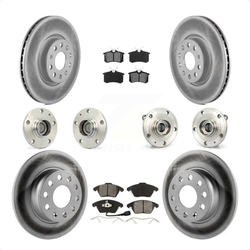 Front Rear Hub Bearings Assembly Coated Disc Brake Rotors And Semi-Metallic Pads Kit (10Pc) For 2014 Volkswagen Beetle R-Line GSR with 2.0L With 272mm Diameter Rotor KBB-116745 by Transit Auto