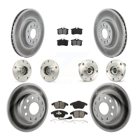 Front Rear Hub Bearings Assembly Coated Disc Brake Rotors And Semi-Metallic Pads Kit (10Pc) For 2014 Volkswagen Beetle R-Line GSR with 2.0L With 272mm Diameter Rotor KBB-116745 by Transit Auto