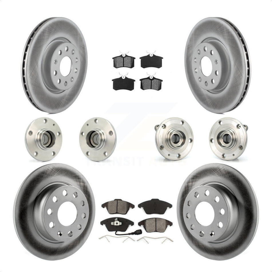 Front Rear Hub Bearings Assembly Coated Disc Brake Rotors And Semi-Metallic Pads Kit (10Pc) For 2014 Volkswagen Beetle R-Line GSR with 2.0L With 272mm Diameter Rotor KBB-116745 by Transit Auto