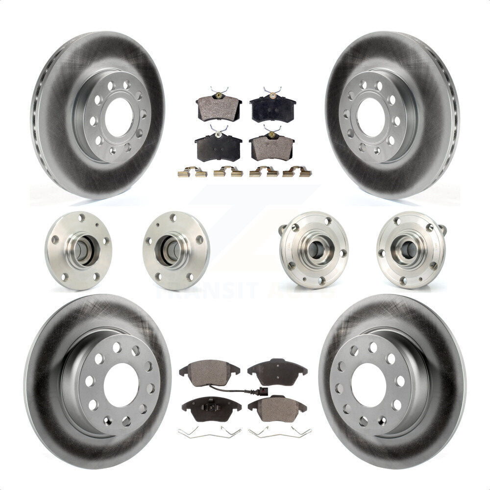 Front Rear Hub Bearings Assembly Coated Disc Brake Rotors And Ceramic Pads Kit (10Pc) For 2014 Volkswagen Beetle Sportline with 2.0L With 272mm Diameter Rotor KBB-116750 by Transit Auto