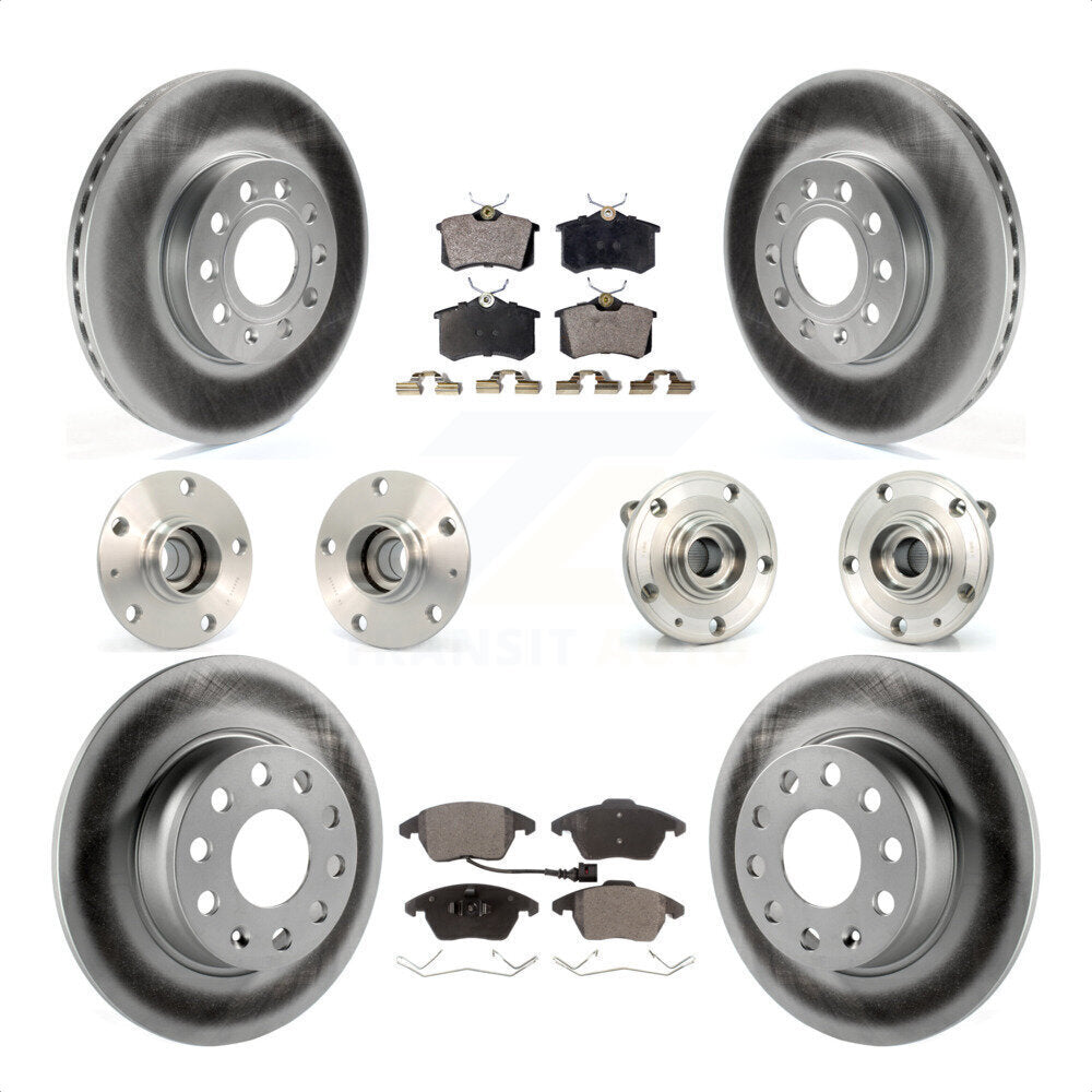 Front Rear Hub Bearings Assembly Coated Disc Brake Rotors And Ceramic Pads Kit (10Pc) For 2014 Volkswagen Beetle Base Highline Comfortline with 2.5L With 272mm Diameter Rotor KBB-116751 by Transit Auto
