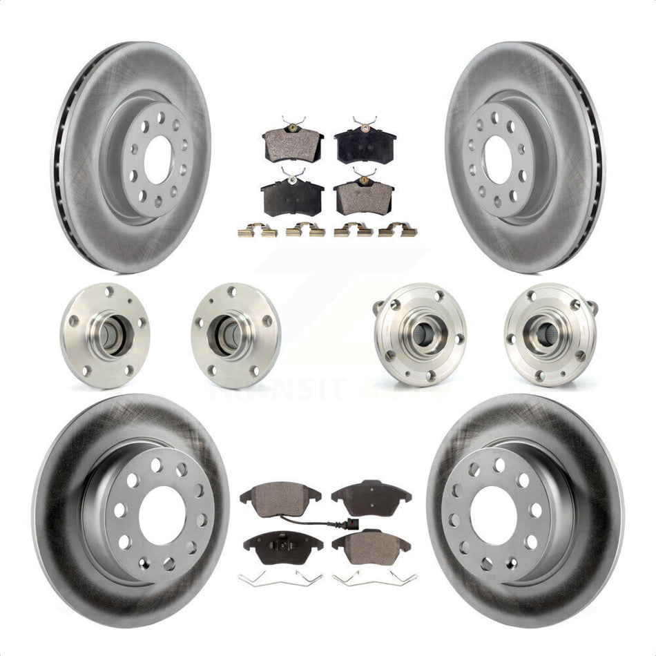 Front Rear Hub Bearings Assembly Coated Disc Brake Rotors And Ceramic Pads Kit (10Pc) For 2014 Volkswagen Beetle R-Line GSR with 2.0L With 272mm Diameter Rotor KBB-116752 by Transit Auto
