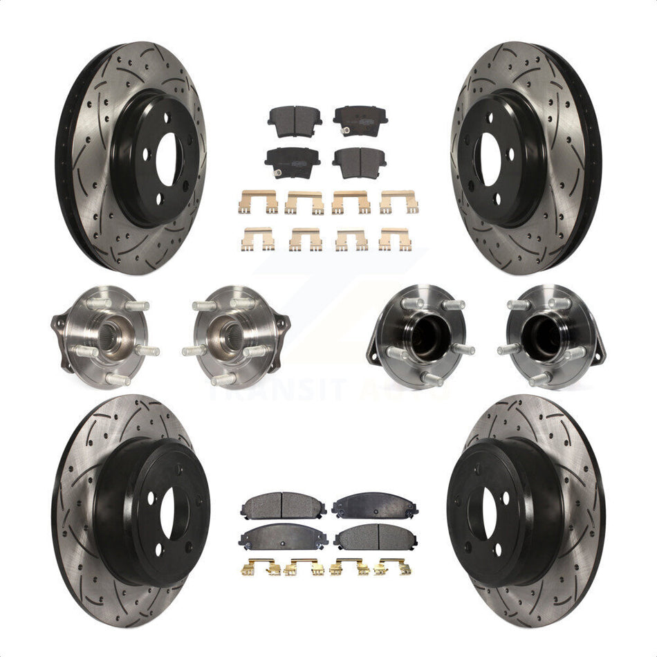 Front Rear Hub Bearings Assembly Coated Disc Brake Rotors And Semi-Metallic Pads Kit (10Pc) For 2019-2020 Chrysler 300 RWD with 5.7L KBB-117006 by Transit Auto