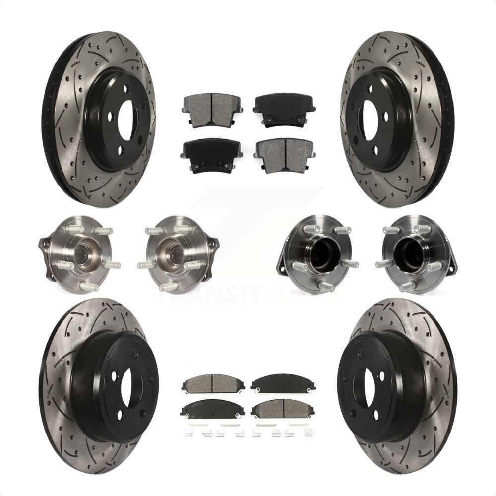 Front Rear Hub Bearings Assembly Coated Disc Brake Rotors And Semi-Metallic Pads Kit (10Pc) For 2019-2020 Chrysler 300 RWD with 5.7L KBB-117007 by Transit Auto