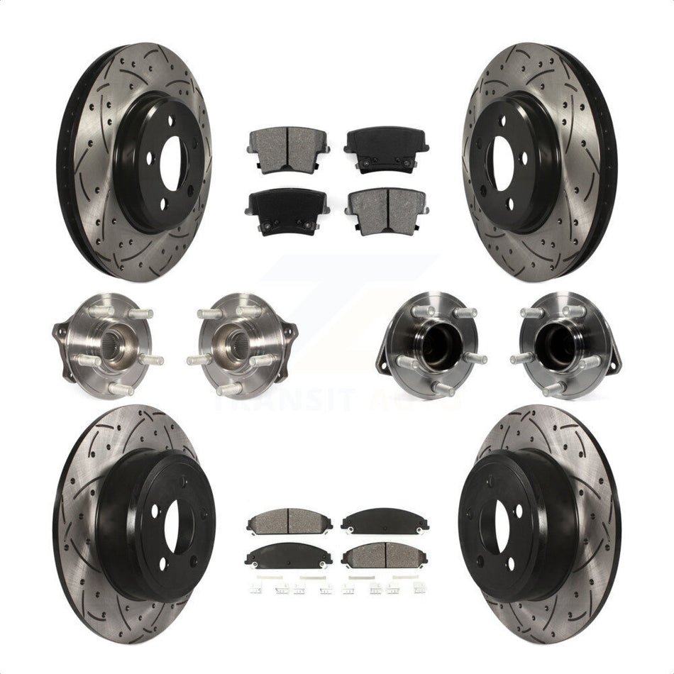Front Rear Hub Bearings Assembly Coated Disc Brake Rotors And Semi-Metallic Pads Kit (10Pc) For 2019-2020 Chrysler 300 RWD with 5.7L KBB-117007 by Transit Auto