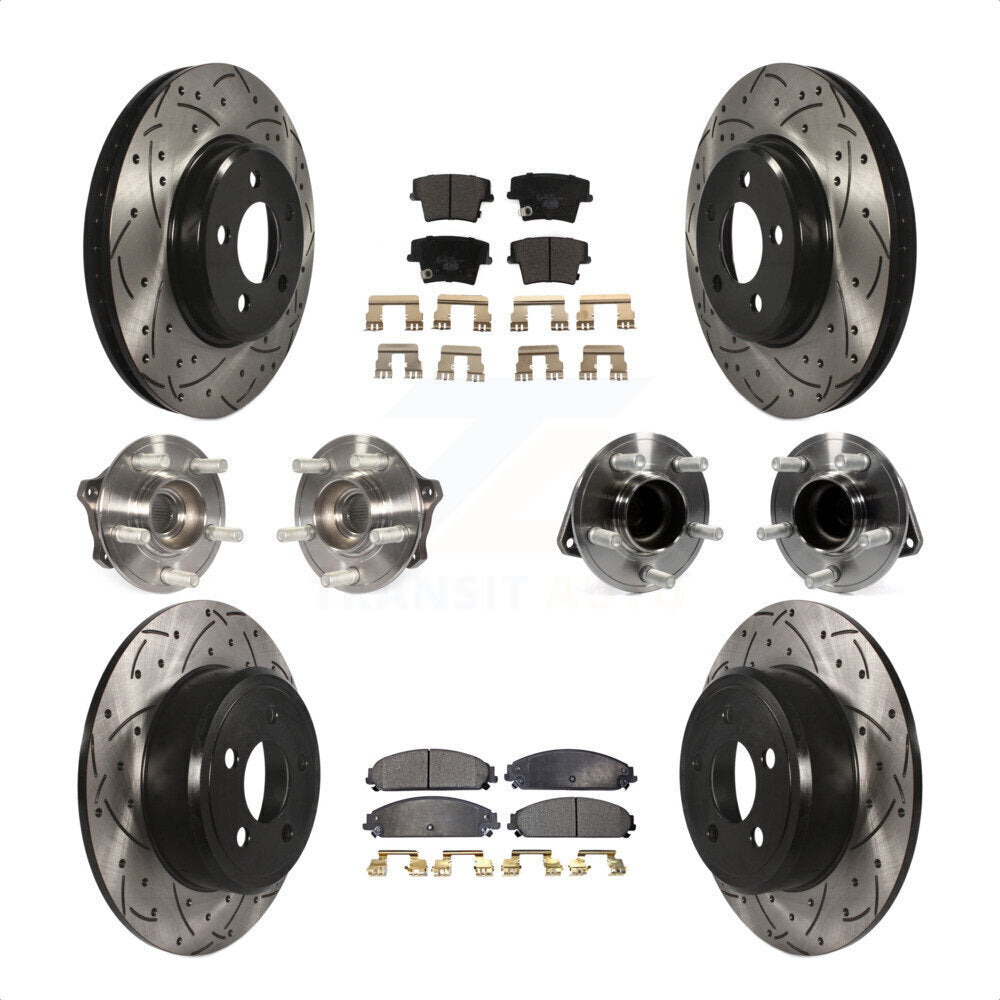 Front Rear Hub Bearings Assembly Coated Disc Brake Rotors And Ceramic Pads Kit (10Pc) For 2019-2020 Chrysler 300 RWD with 5.7L KBB-117008 by Transit Auto