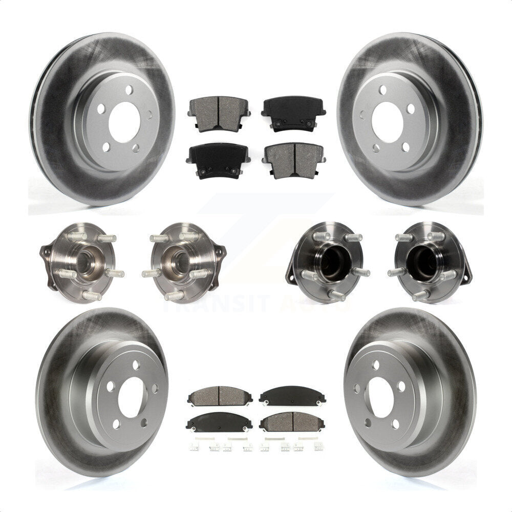 Front Rear Hub Bearings Assembly Coated Disc Brake Rotors And Semi-Metallic Pads Kit (10Pc) For 2019-2020 Chrysler 300 RWD with 5.7L KBB-117018 by Transit Auto