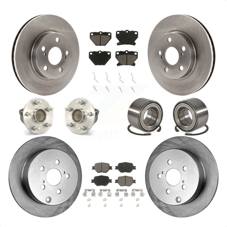 Front Rear Wheel Hub Bearings Assembly Disc Brake Rotors And Ceramic Pads Kit (10Pc) For 2001 Toyota Celica GT with 4-Wheel ABS KBB-117068 by Transit Auto
