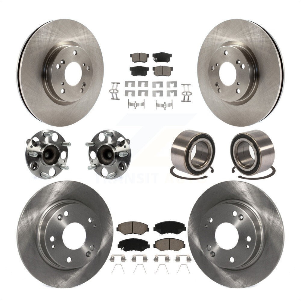 Front Rear Wheel Hub Bearings Assembly Disc Brake Rotors And Ceramic Pads Kit (10Pc) For Honda Civic KBB-117114 by Transit Auto