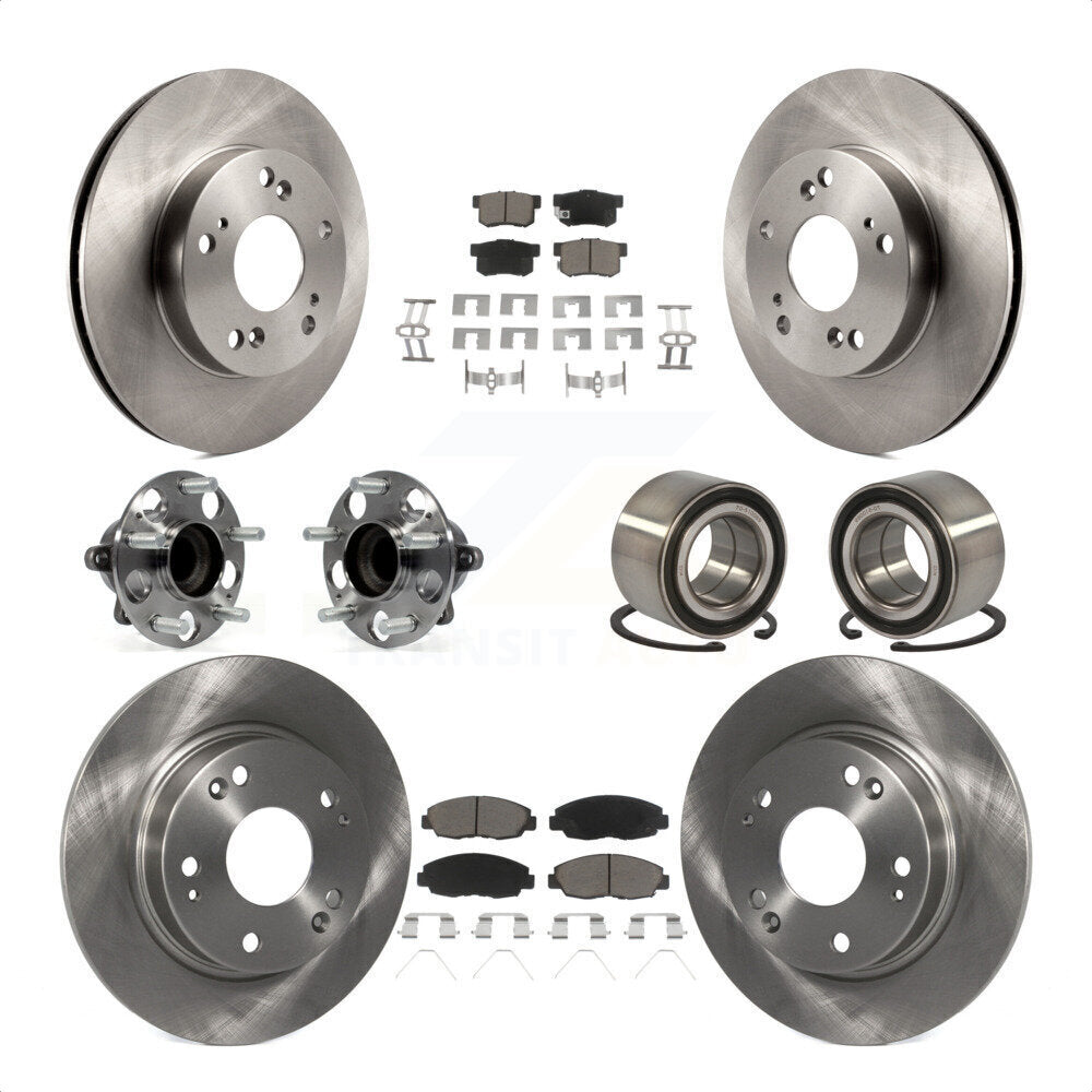 Front Rear Wheel Hub Bearings Assembly Disc Brake Rotors And Ceramic Pads Kit (10Pc) For 2013-2014 Honda Civic LX with Manual transmission KBB-117116 by Transit Auto