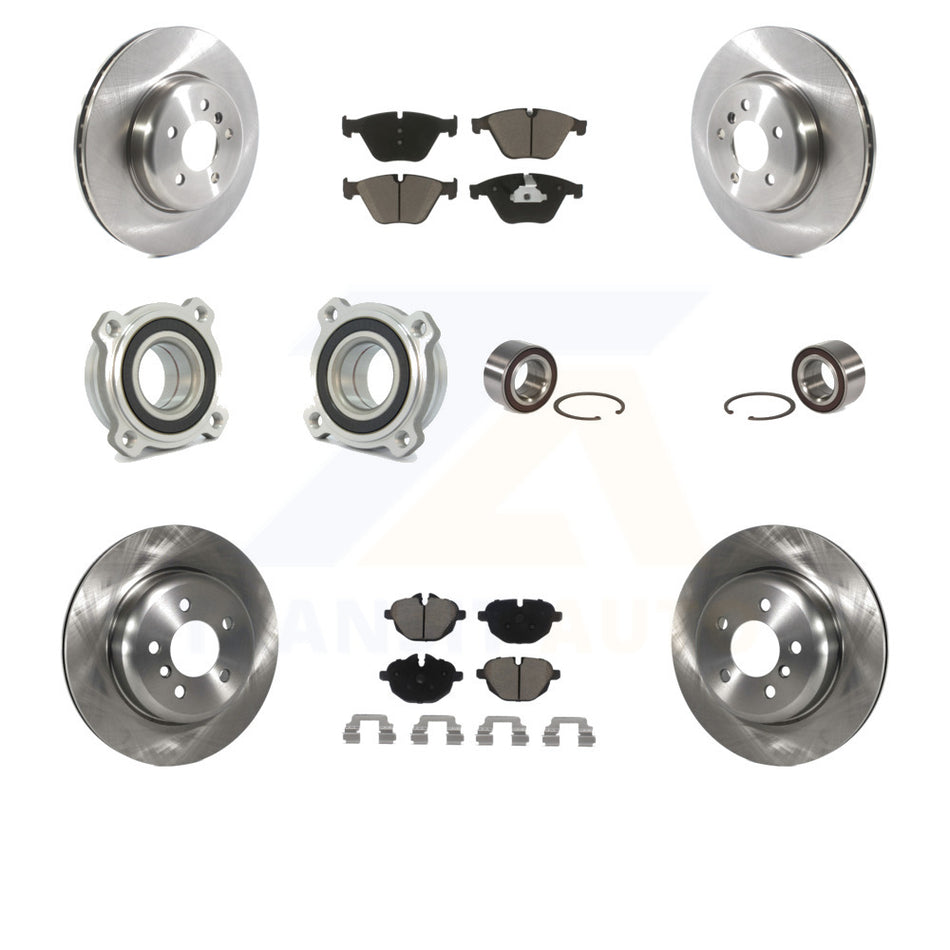 Front Rear Wheel Hub Bearings Assembly Disc Brake Rotors And Ceramic Pads Kit (10Pc) For 2011-2012 BMW 535i xDrive KBB-117121 by Transit Auto