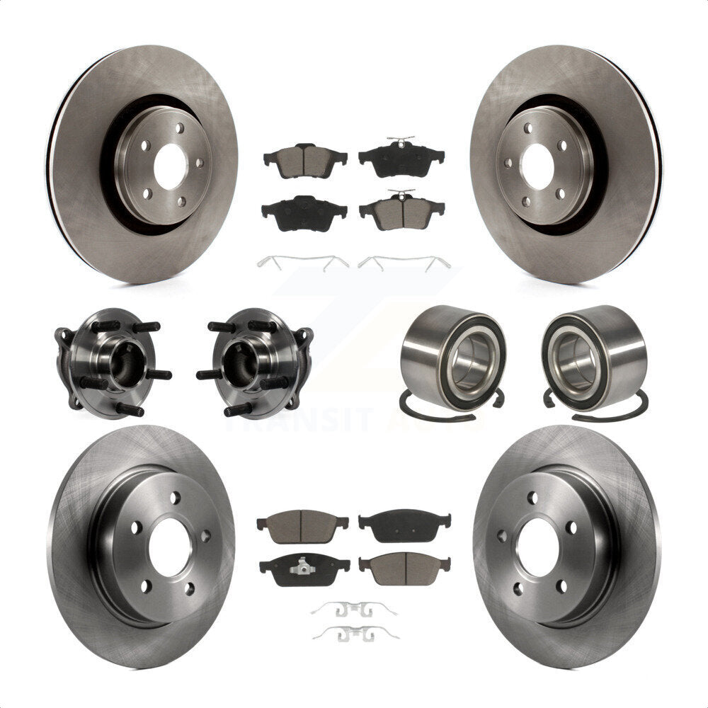 Front Rear Wheel Hub Bearings Assembly Disc Brake Rotors And Ceramic Pads Kit (10Pc) For Ford Focus Without Active Park Assist KBB-117160 by Transit Auto