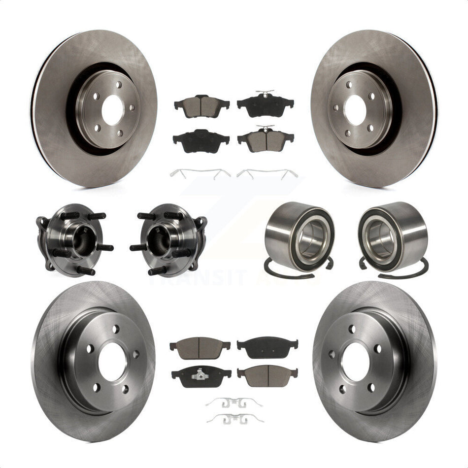 Front Rear Wheel Hub Bearings Assembly Disc Brake Rotors And Ceramic Pads Kit (10Pc) For Ford Focus Without Active Park Assist KBB-117160 by Transit Auto